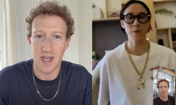 Zuckerberg đã đeo chiếc vòng cổ tự thiết kế vào tuần trước và xuất hiện trong một cuộc gọi video vào tuần này. Ảnh: Zach/Instagram