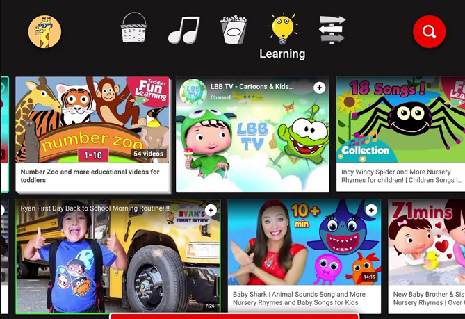 Giao diện của YouTube Kids.