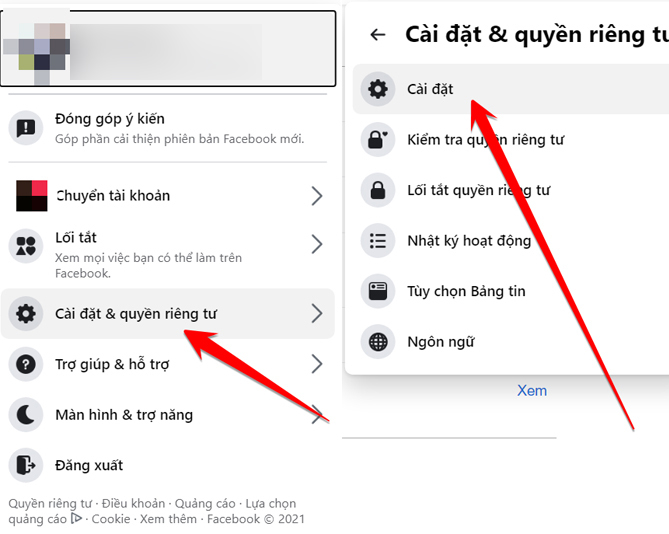 Chọn Cài đặt & quyền riêng tư, sau đó chọn Cài đặt.