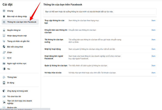 Chọn thông tin của bạn trên Facebook.