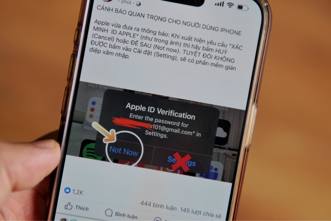 Một bài đăng cảnh báo nguy cơ bị hack khi xác minh Apple ID nhưng chuyên gia cho rằng đó là tin giả. Ảnh: Lưu Quý