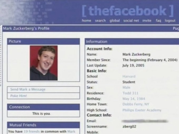 Mark Zuckerberg đã đăng một bức ảnh về tài khoản của mình vào năm 2004.