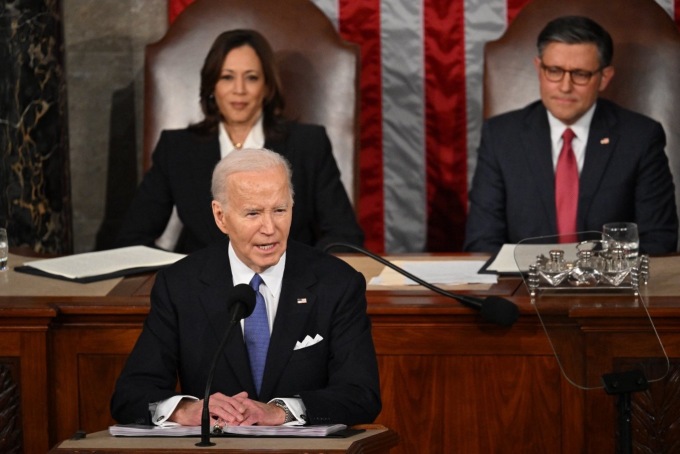 Tổng thống Mỹ Joe Biden đọc Thông điệp Liên bang tối 7/3.Ảnh: AFP