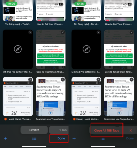 Cách đóng nhanh tất cả các tab trên trình duyệt iPhone