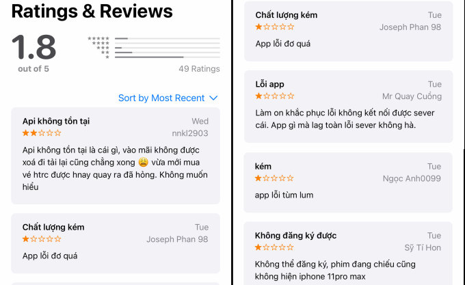 Người dùng đánh giá ứng dụng NCC trên App Store.ảnh chụp màn hình