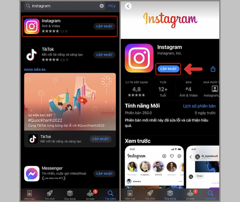 Cập nhật Instagram khi xảy ra lỗi tin nhắn 