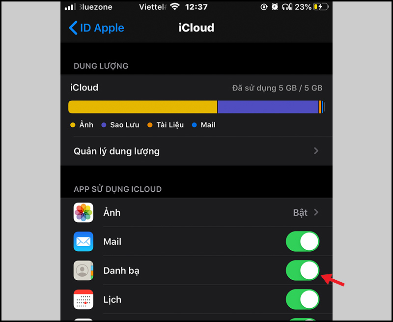 Cho phép liên hệ đồng bộ hóa với iCloud