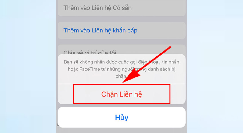 Chọn Chặn liên hệ để hoàn tất quá trình chặn số điện thoại không xác định