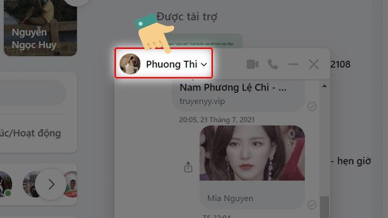 Chọn tên tài khoản bạn muốn đặt biệt danh ở góc trên bên trái cuộc trò chuyện