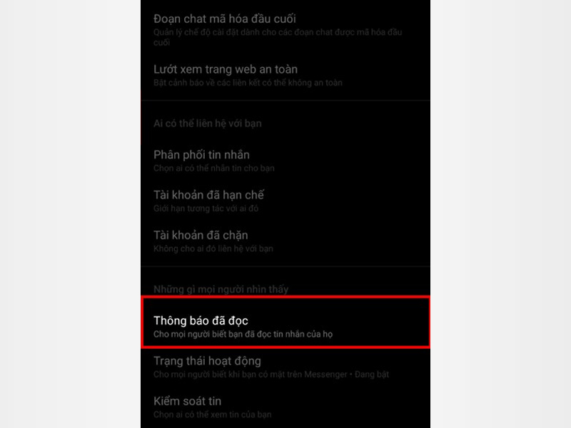 Chọn Đọc thông báo trên màn hình Quyền riêng tư & Bảo mật