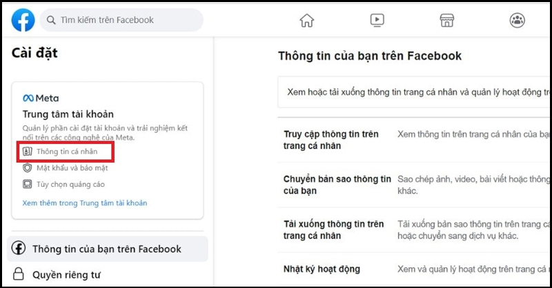 Chọn Hồ sơ trong phần Trung tâm tài khoản