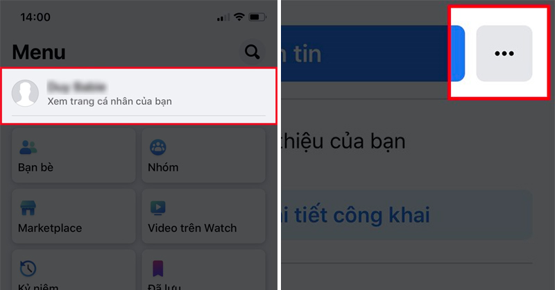 Chọn biểu tượng ba chấm trên giao diện chính trang cá nhân
