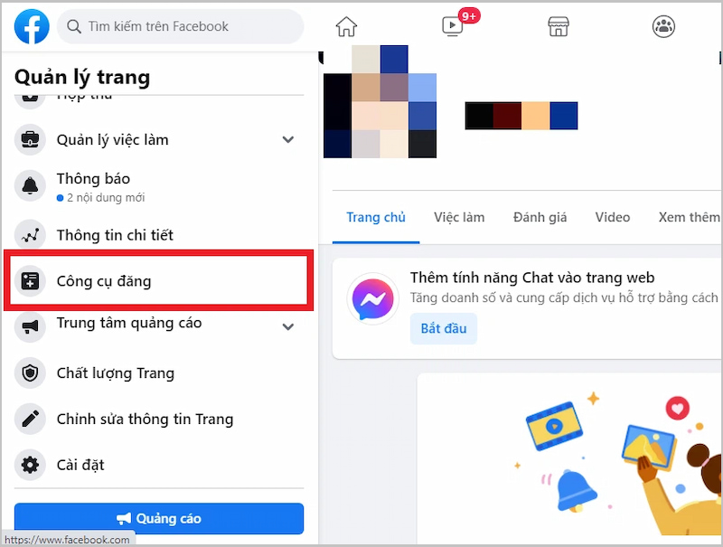 Chọn phần công cụ xuất bản