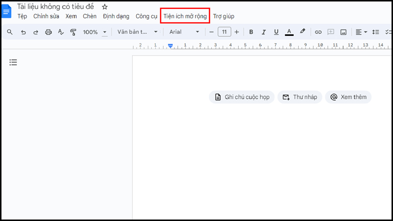 Chọn tiện ích mở rộng trên Google Docs