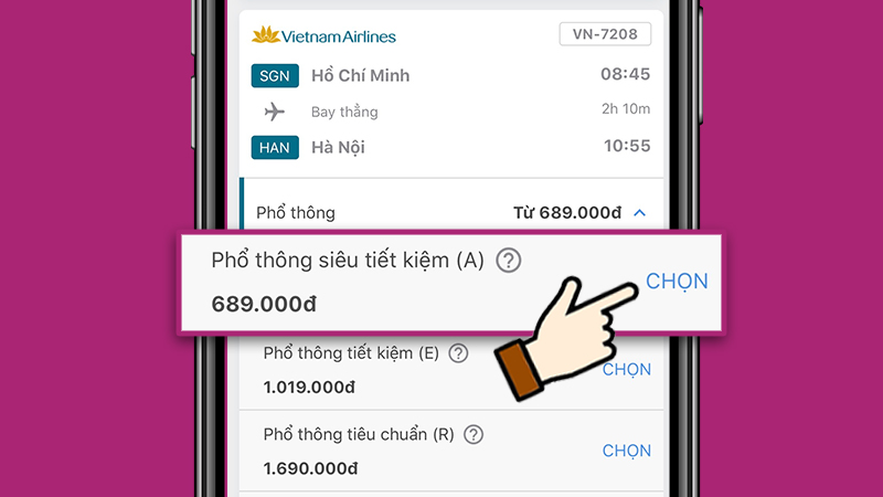 Chọn vé phù hợp nhất với yêu cầu của bạn