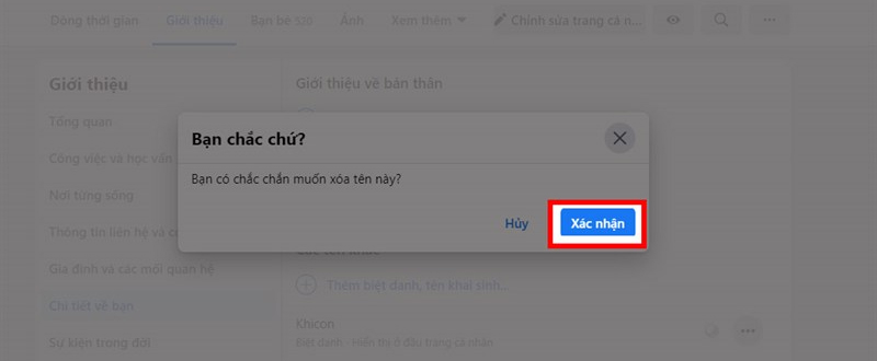 Chọn Xác nhận để hoàn tất quá trình xóa nick Facebook của bạn