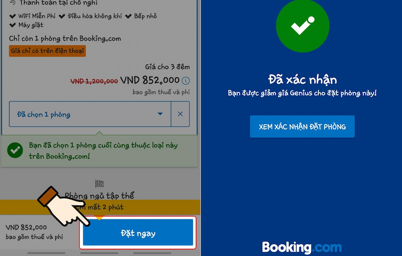 Đặt phòng khách sạn trên ứng dụng Booking