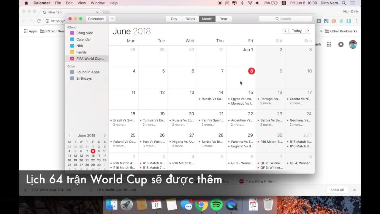 Đồng bộ lịch World Cup giữa máy tính Windows và Mac