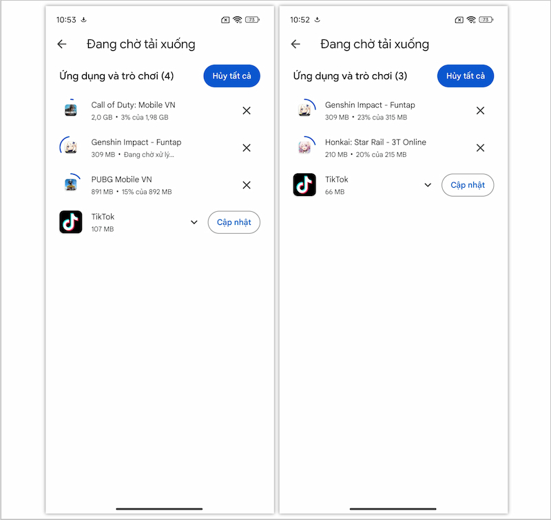 Google Play Store chỉ cho phép tải tối đa 2 ứng dụng cùng lúc