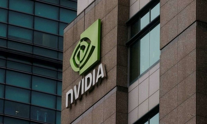 Logo Nvidia bên ngoài trụ sở Đài Loan.Ảnh: Reuters