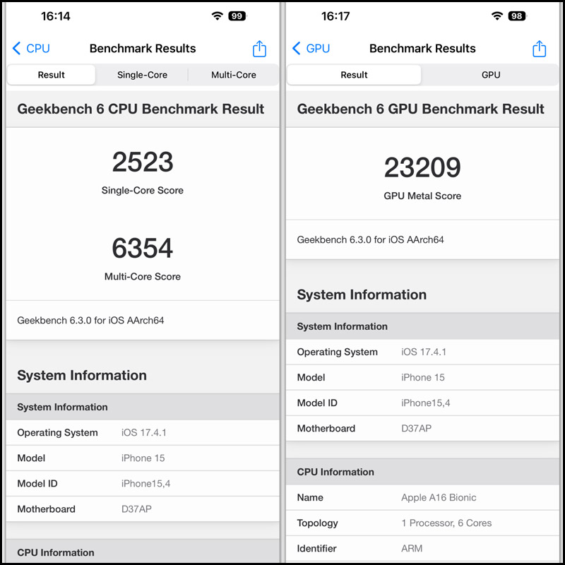 Kết quả đánh giá GeekBench 6