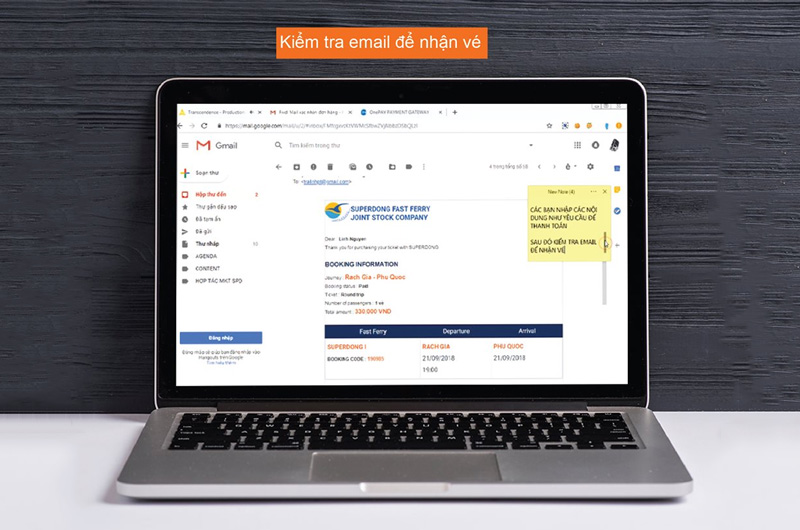 Kiểm tra email để nhận vé tàu cao tốc Superdong