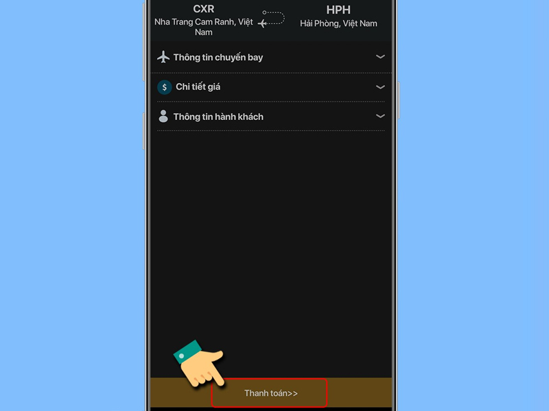 Kiểm tra lại thông tin chuyến bay của bạn và nhấp vào 'Thanh toán'