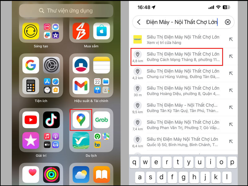 Mở ứng dụng Google Maps, nhập địa chỉ muốn đến và chọn kết quả