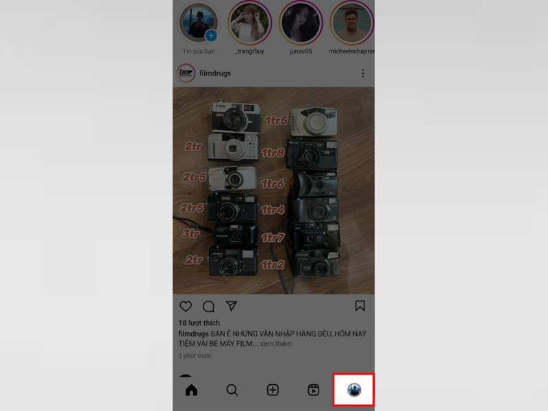 Mở ứng dụng Instagram và nhấn vào biểu tượng hình đại diện