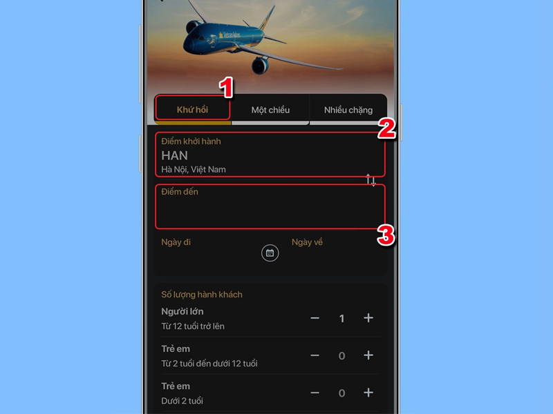 Mở ứng dụng Vietnam Airlines và chọn loại vé mong muốn