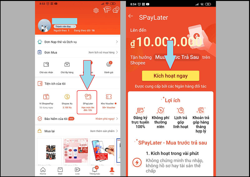 Người dùng click vào SpayLater và chọn kích hoạt ngay