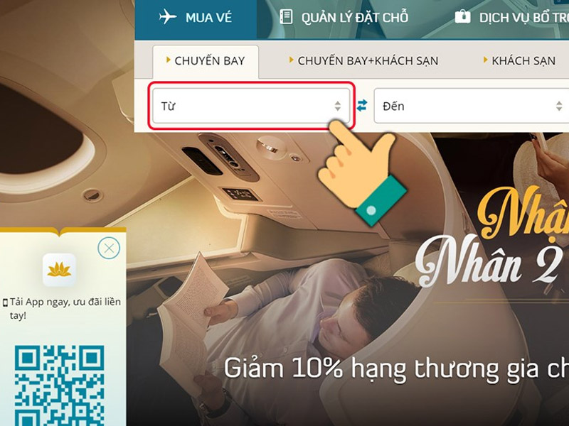 Người dùng click vào ô chuyến bay để chọn điểm khởi hành