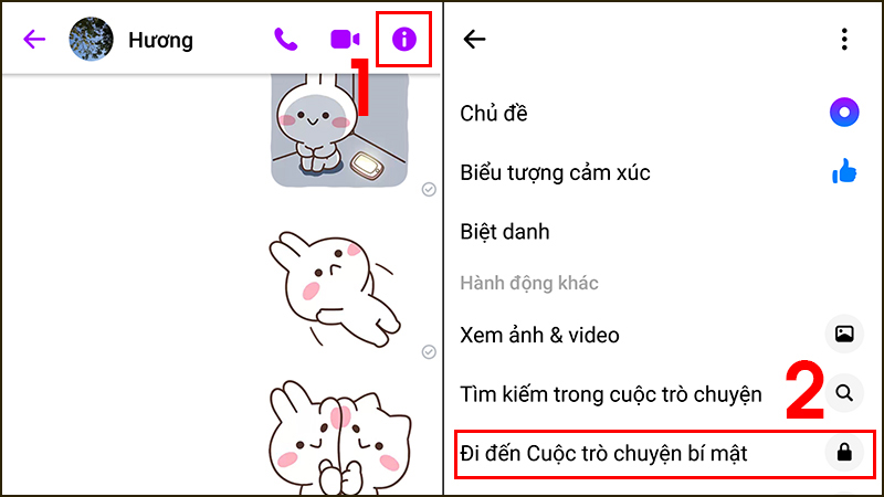 Nhấn vào biểu tượng chữ i và chọn Đi tới Trò chuyện bí mật