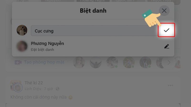 Nhấp vào biểu tượng dấu kiểm để lưu biệt hiệu Messenger của bạn