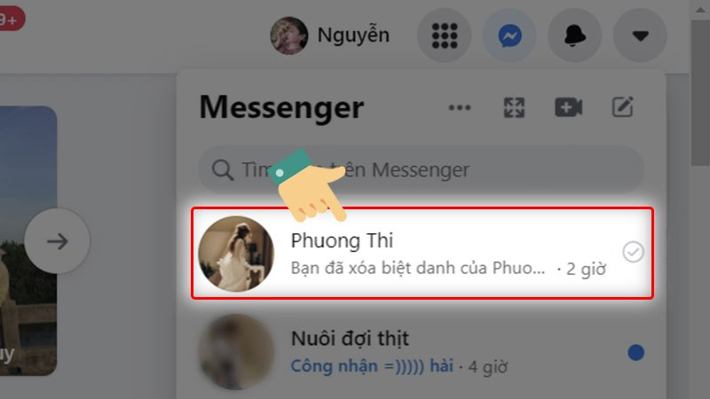 Bấm vào cuộc trò chuyện với tài khoản bạn muốn đặt biệt danh Messenger