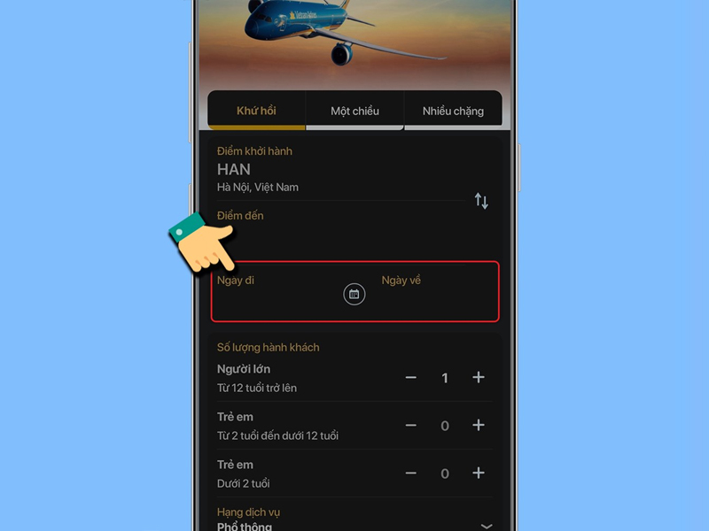 Bấm vào ngày đi và ngày về để chọn giờ đi và giờ về