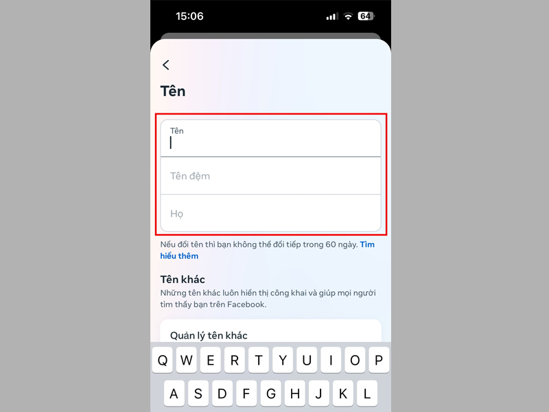 Đặt tên Facebook mới cho tài khoản của bạn