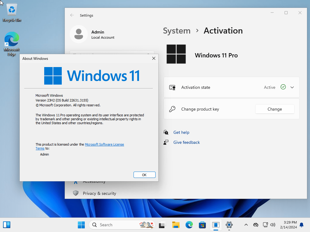 Windows 11 Pro v23H2 Build 22631.3155 (No TPM) Pre-Act