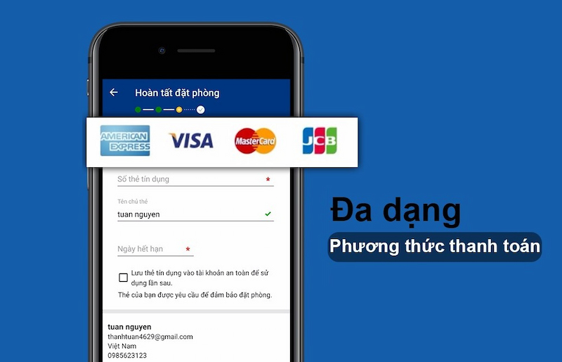 Ứng dụng đặt phòng cung cấp nhiều phương thức thanh toán