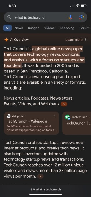 Tổng quan về AI đáp ứng tìm kiếm "techcrunch là gì"