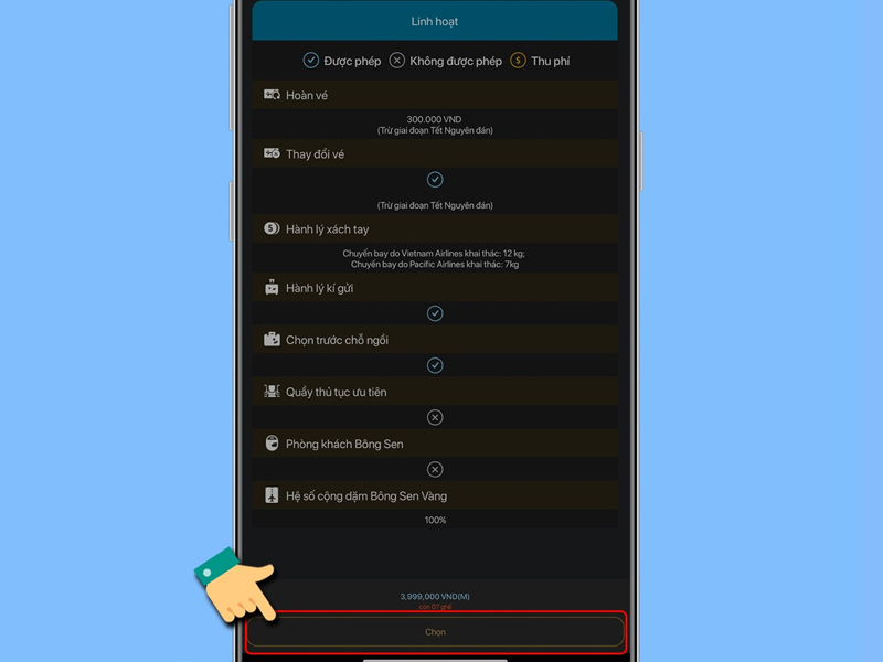 Xem thông tin chuyến bay và nhấn Chọn Chuyến bay