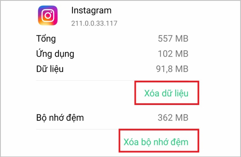 Xóa dữ liệu và bộ nhớ cache của Instagram