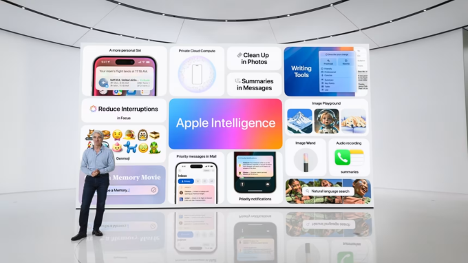 Phó chủ tịch cấp cao của Apple Craig Federigh giới thiệu Apple Intelligence tại WWDC 2024. Ảnh: Táo