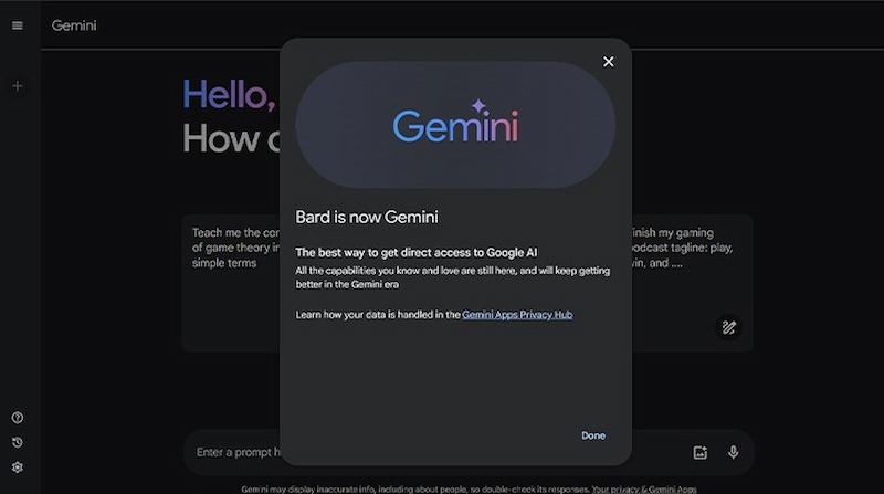 Google Bard đổi tên thành Google Gemini 