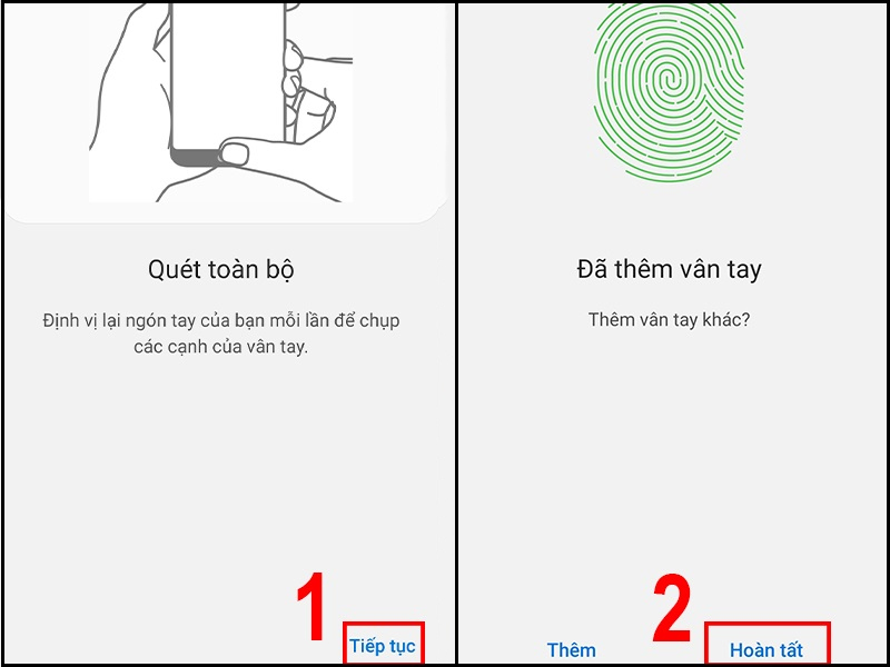 Chọn Tiếp tục, quét toàn bộ cạnh ngón tay của bạn và nhấn Xong