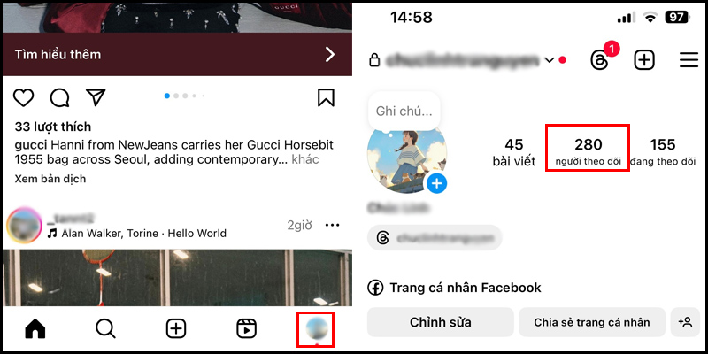 Chọn người theo dõi trên hồ sơ Instagram