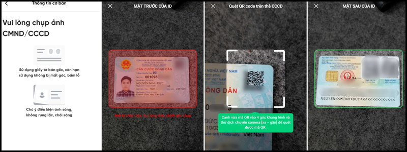 Chụp ảnh CCCD mặt trước, mặt sau và mã QR