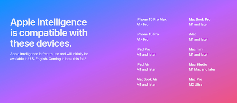 Apple công bố danh sách thiết bị hỗ trợ Apple Intelligence