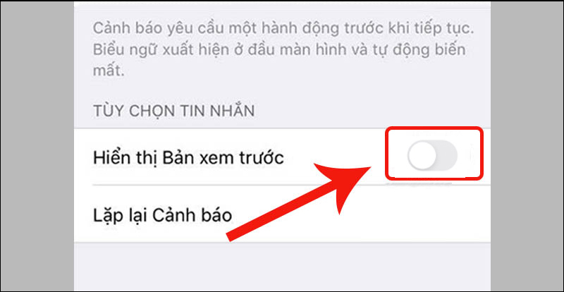 Vuốt thanh ngang sang trái để tắt Show Message Preview trên iPhone