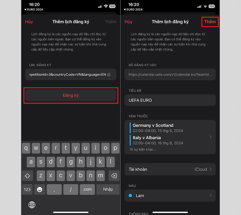 Hoàn tất đăng ký để thêm lịch thi đấu Euro 2024 vào ứng dụng lịch của bạn